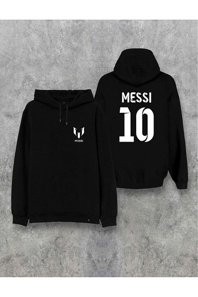 Khione Унисекс суичър с качулка с щампа и качулка Messi