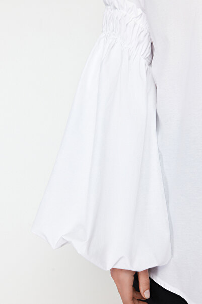 Trendyol Modest White Balloon Sleeve Cotton Woven Shirt TCTSS24TG00048