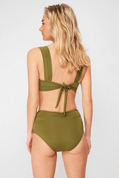 Trendyol Collection Χακί Gathered High Waist Hipster Bikini Bottom TBESS24BA00102