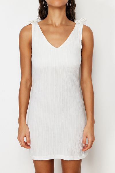 Trendyol Collection Ecru mini szőtt felkötős strandruha TBESS23EL00108