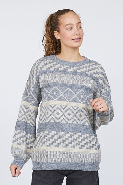 Sister's Point Grauer/cremefarbener Pullover für Damen/Mädchen
