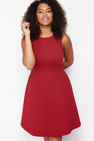 Trendyol Curve Red Stitching Detailed Mini Knitted Dress TBBSS24AH00005