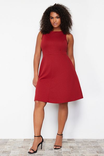 Trendyol Curve Red Stitching Detailed Mini Knitted Dress TBBSS24AH00005