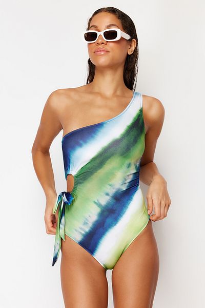 Trendyol Collection One Shoulder Color Block Swimsuit - High Leg, Tbess24Ma00145