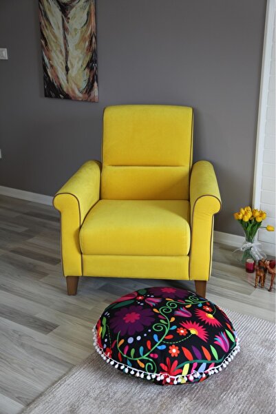 İP EV DEKOR Yer Minderi Yuvarlak 70 cm Çap İçi Dolgulu