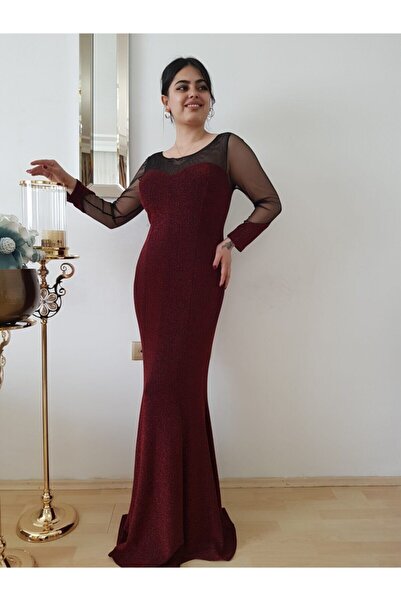 FERGAN Women's Burgundy Glittery Fish Evening Dress