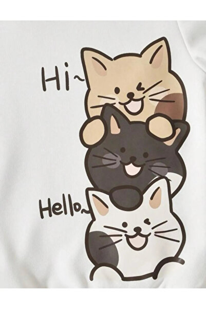 FRİENDS KİDS Hello Kediler Baskılı Kız/Erkek Çocuk Kapuşonlu Yaka Sweatshirt