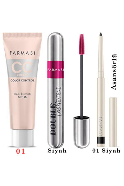 Farmasi CC Krem 01 30ml Double Lash Maskara 12ml Asansörlü Göz Kalemi 01 Siyah Avantajlı Trend Paket