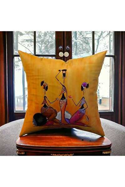 FLAMENCO TEKSTİL تصميم حديث بأشكال عرقية أفريقية - غطاء وسادة مطبوع مزدوج وغط...