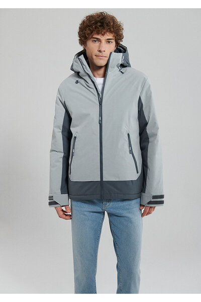 Mavi Kapüşonlu Gri Ceket Regular Fit / Normal Kesim 0110329-80776