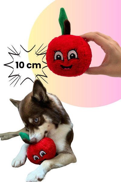 Havhav Sevimli Kırmızı Elma Peluş Köpek Oyuncağı Hışırtı Sesli Köpek Oyun Topu