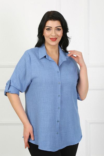 By Alba Collection Γυναικείο πουκάμισο Indigo Soft Linen Plus Size