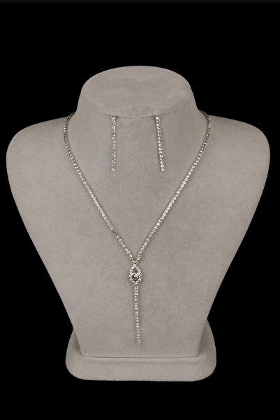 Limelia طقم قلادة وأقراط أنيقة للسهرة مرصعة بأحجار الكريستال اللامعة