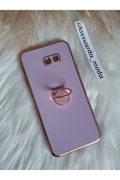 Aksesuarda Moda Samsung J4+ PLUS Uyumlu Yüzüklü Standlı Gold Detaylı Lazer Ke...