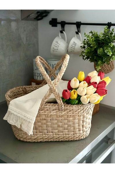 Tasarı Sanatı Özel Üretim Hasır Piknik Sepeti - Çiçeklik- Çok Amaçlı Meyve - ...