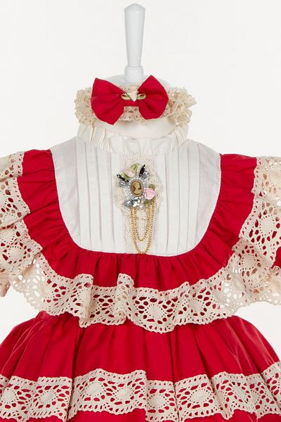 Sare Çocuk Giyim Vintage Concept Αντιαλλεργικό Βαμβακερό Ύφασμα Κρέμα Guipure Κόκκινο φόρεμα γενεθλίων