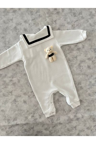 MBK GARDEN Sailor Collar Baby & Kids Unisex Jumpsuit with Teddy Bear