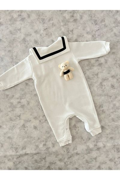 MBK GARDEN Sailor Collar Baby & Kids Unisex Jumpsuit with Teddy Bear