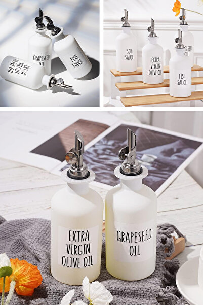 NEWNOW 2 Li Kristal Cam 500 ml 500 ml Yağlık Sirkelik, Akıllı Başlıklı Yağlık...