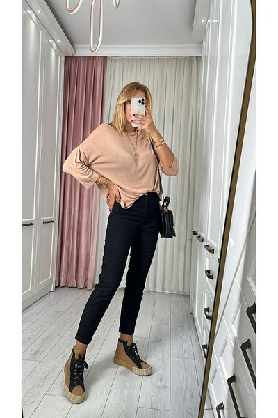 Geppetto Blugi boyfriend Roza Black Mom Jean cu talie înaltă (potrivire completă)