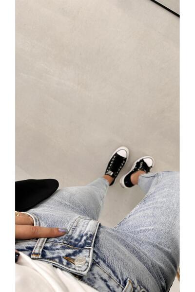 Geppetto Blugi de damă Coral Blue Snow Wash cu talie înaltă Mom Mold