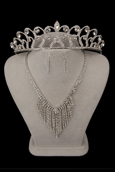 Limelia مجموعة أقراط وقلادة فستان سهرة أنيقة من Mia Stone وتيارا الزفاف الوردي