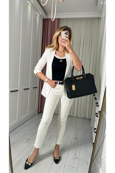 Geppetto Jean Rosa Mom cu talie înaltă - alb