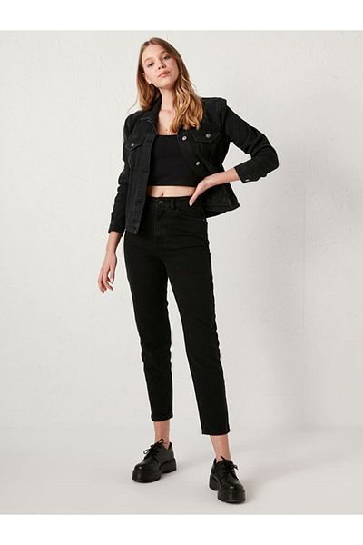 Geppetto Black Super High Waist Lycra Comfort Mom Jeans Jeans - Non-Fading