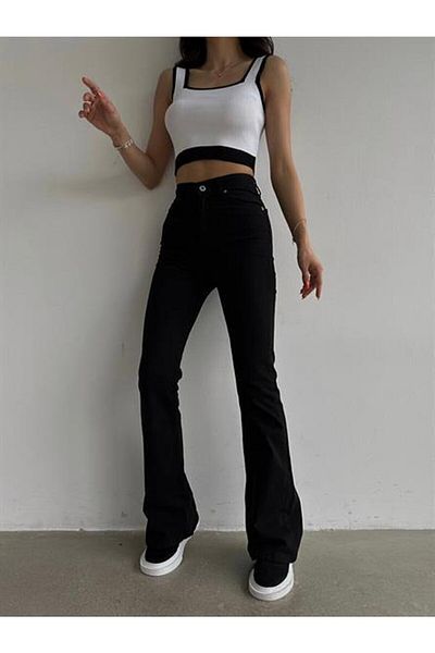 Geppetto MR Black Fadefast Gold Flare Spanish Jean High Waist Denim Trousers