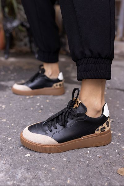 ANGELİNA JONES GORDON WOMEN'S BLACK LEOPARD GARNISH SNEAKER