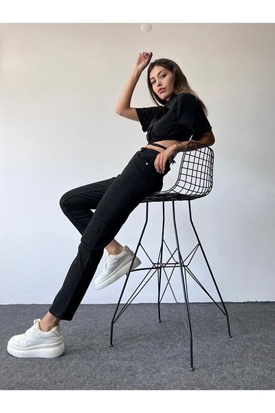 Geppetto Pantaloni de damă negri Mom Boyfriend cu talie înaltă de blugi