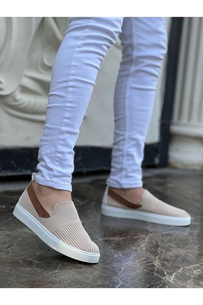 BZ Moda B114 Bt Lace-Up Orthopedic Sole Knitwear Ανδρικά Κλασικά Παπούτσια Μπεζ/μαύρισμα