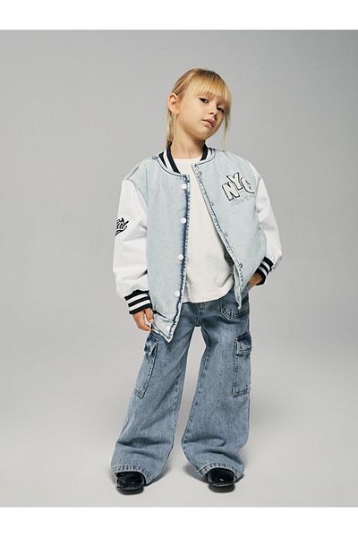 LC Waikiki Embroidered Girl's Jean College Jacket
