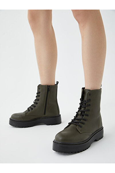 LC Waikiki Leather Look Women's Boots with Laces and Zipper
