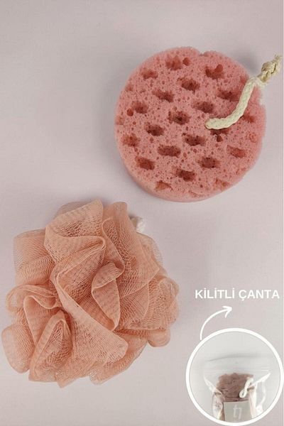 Digithome 2-Piece Bath Body Shower Loofah and Sponge Set Pink - Thn73919 C1-1-18