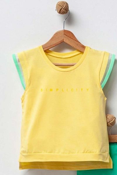Riccotarz Girl's Zero Sleeve Text Printed Yellow T-Shirt