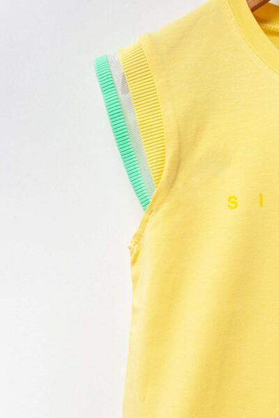 Riccotarz Girl's Zero Sleeve Text Printed Yellow T-Shirt