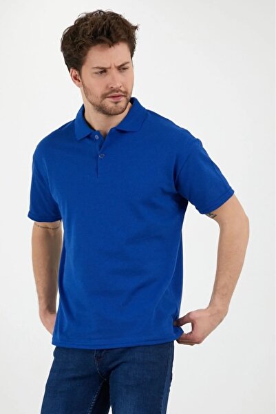 artofdress Erkek Saks Mavisi Kıvrılmaz Yaka Polo Yaka Kısa Kollu Tshirt