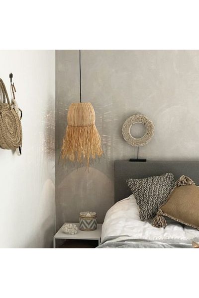 mammoly Raffia Bohemian Rustic Jute Wicker Bamboo Chandelier