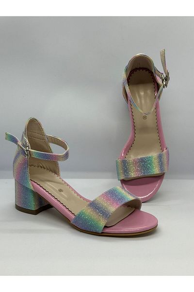 SUDE AYAKKABI SUDE SHOES Girls' Thick Heeled Stylish Comfortable Evening Dress Shoes