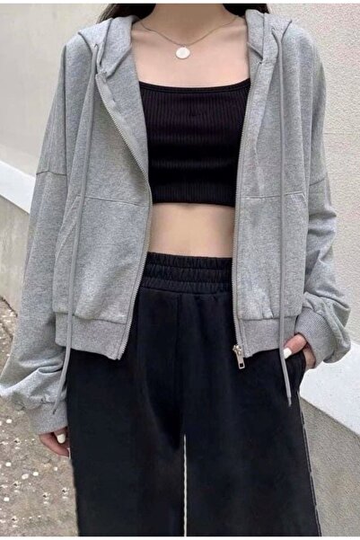 DEEFWEAR Y2k Gri Crop Hırka