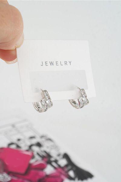 By Zeyna Aksesuar Women's Special Design Zircon Stone 2-Piece Minimal Earrings