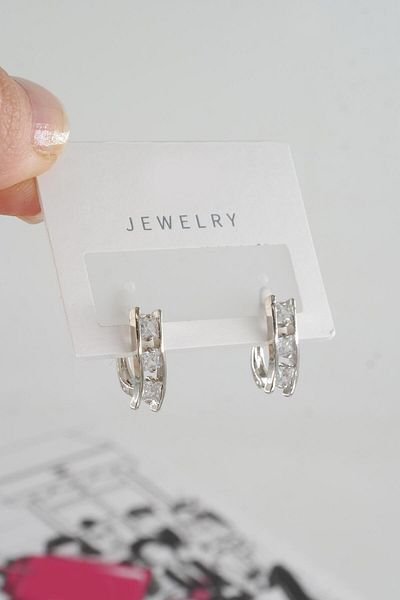By Zeyna Aksesuar Women's Special Design Zircon Stone 2-Piece Minimal Earrings