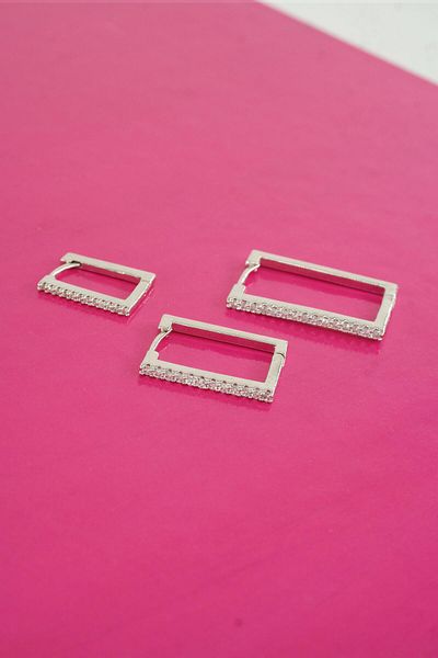 By Zeyna Aksesuar Women's Special Design Zircon Stone 3-Piece Minimal Earrings
