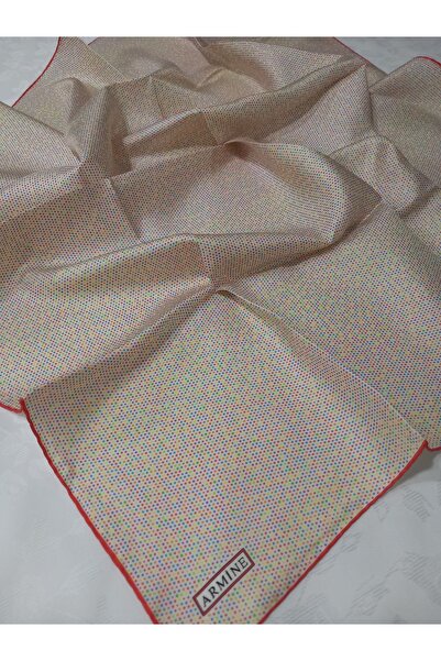 Armine Ekru Puantiye Desenli Tivil İpek Eşarp