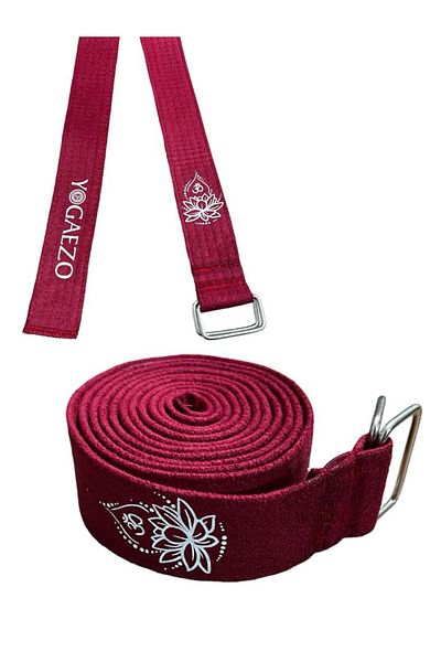YOGAEZO Centura de yoga imprimata cu flori de lotus 200 cm x 4,5 cm 100% bumbac