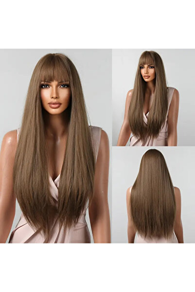 AKOLİFE Kumral Düz Perçemli Peruk - Uzun - Gerçek Saç Dokusu