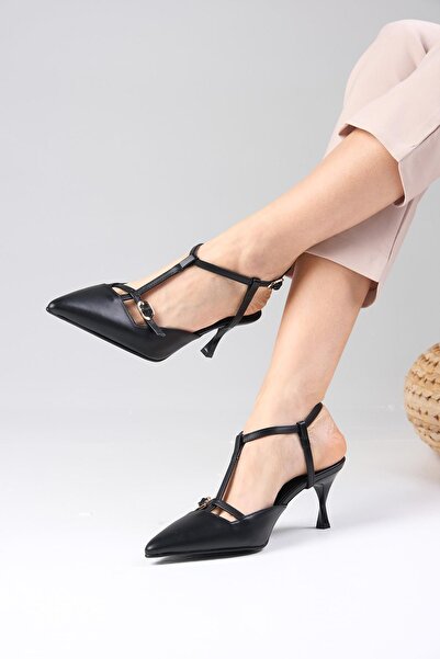 Mio Gusto Melissa Black Color Open Back Strap Women's Heeled Shoes