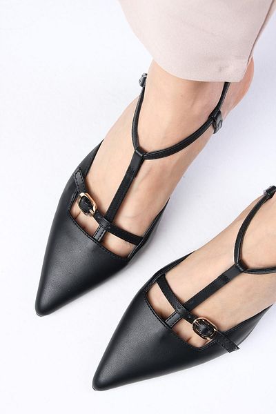 Mio Gusto Melissa Black Color Open Back Strap Women's Heeled Shoes