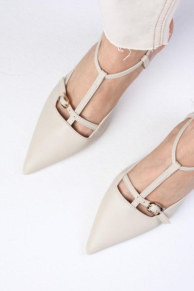 Mio Gusto Beige Women's Heeled Shoes with Open Back Straps